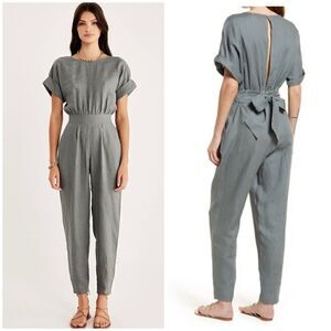 Rumer The Label x Revolve Fern LouLou 100% Linen Open Back Jumpsuit Size Large